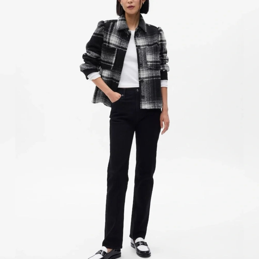 Puff Sleeve Cropped Wool Shirt Jacket - Picture 1 of 4